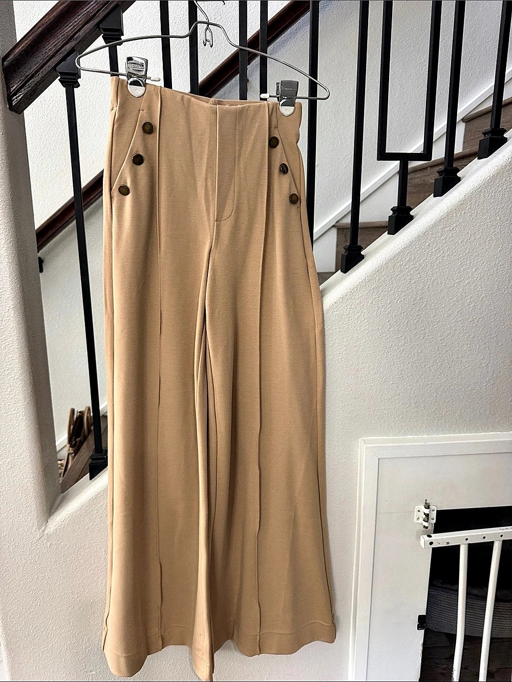Halara High Waisted Decorative Button Wide Leg Work Pants Brown XS